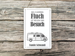 Blechschild für Camper – personalisiert – "Des Campers Fluch"