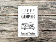 Blechschild für Camper – personalisiert – "Happy Camper"