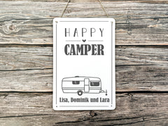 Blechschild für Camper – personalisiert – "Happy Camper"