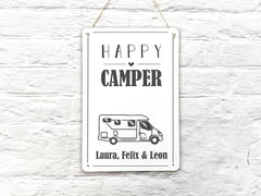 Blechschild für Camper – personalisiert – "Happy Camper"