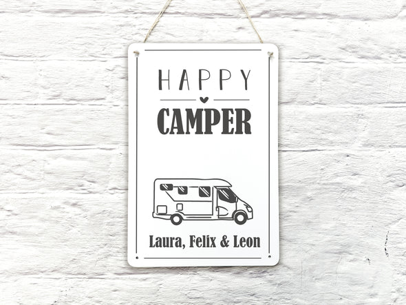 Blechschild für Camper – personalisiert – "Happy Camper"