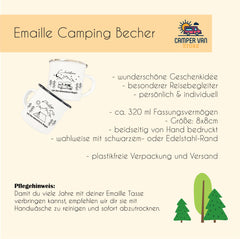 Emaille Tasse Tag "Happy Camper" schwarzer Rand mit Wunschmotiv