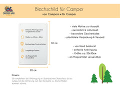 Blechschild für Camper – personalisiert – "Unterwegs und doch Zuhause"