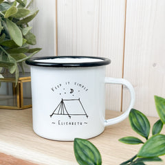 Emaille Tasse Zelt "keep it simple"