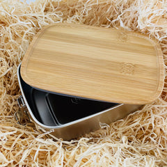 XL Edelstahl-Lunchbox mit Bambusdeckel mit Wunschtext