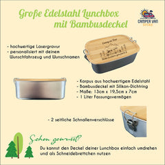 XL Edelstahl-Lunchbox mit Bambusdeckel mit Wunschtext