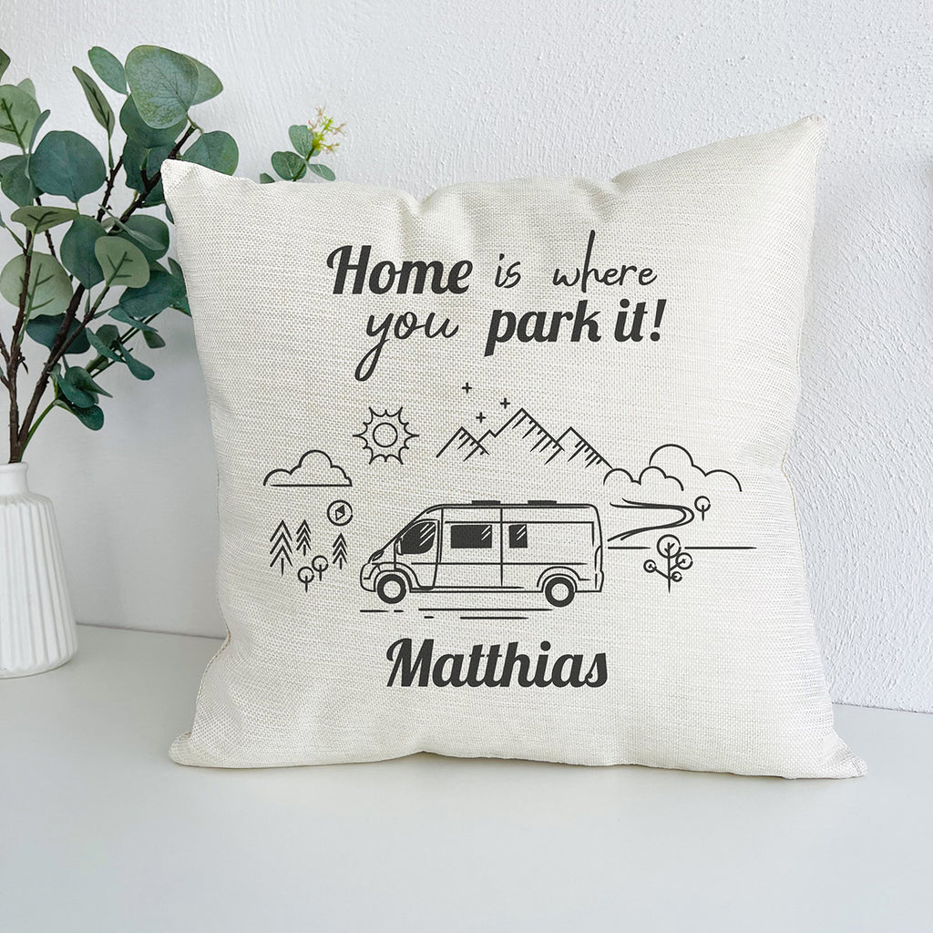 Camping Kissen "Home is where you park it" personalisiert