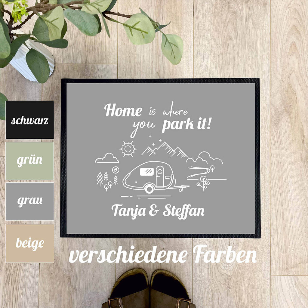 Fußmatte "Home is where you park it" personalisiert